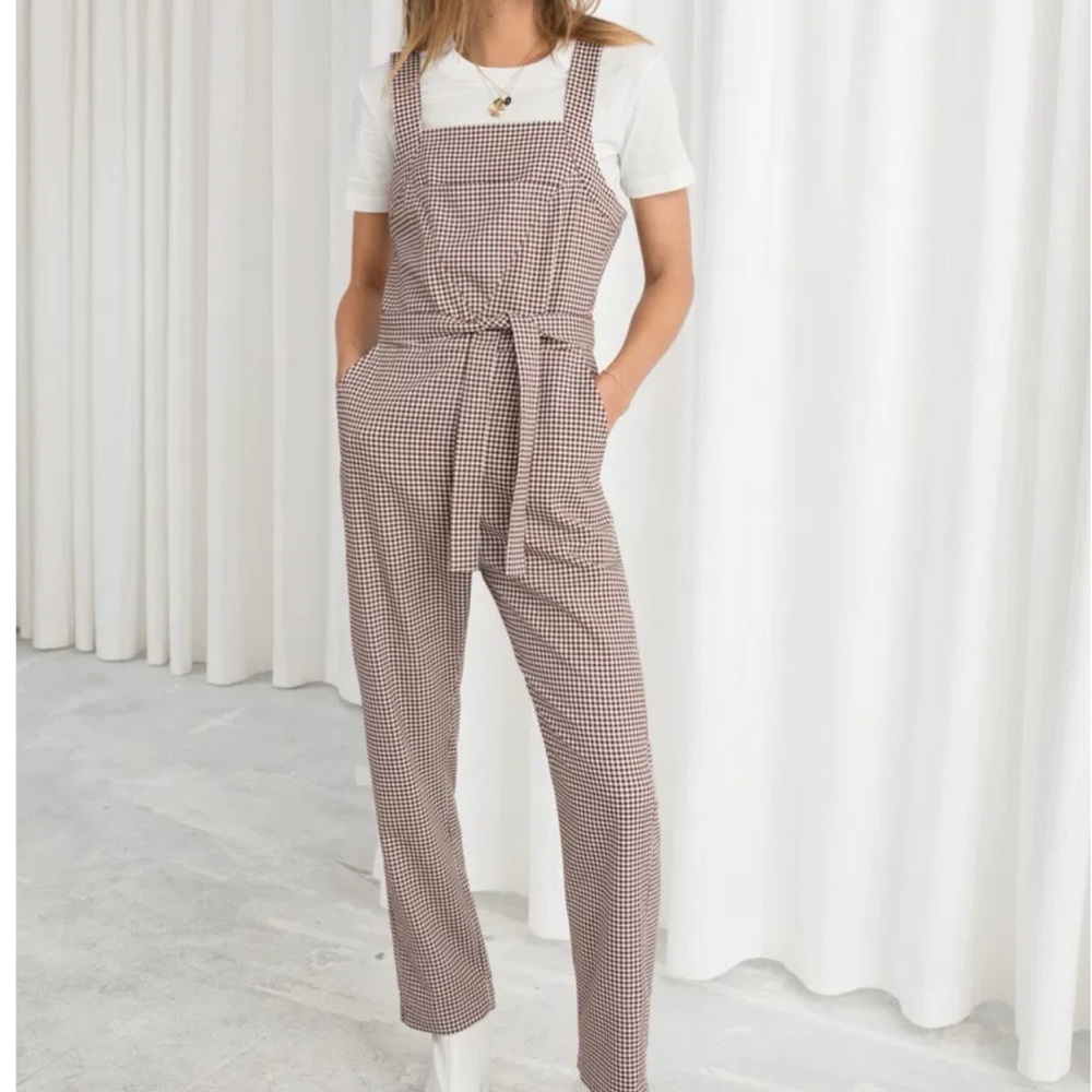 & Other Stories Brown Gingham Square-Neck Jumpsuit